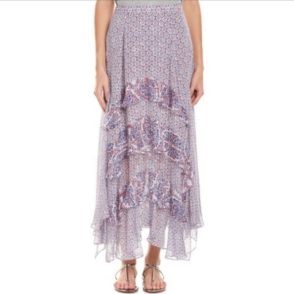 Rebecca Taylor silk bohemian paisley floral tiered ruffle silk skirt Size 2